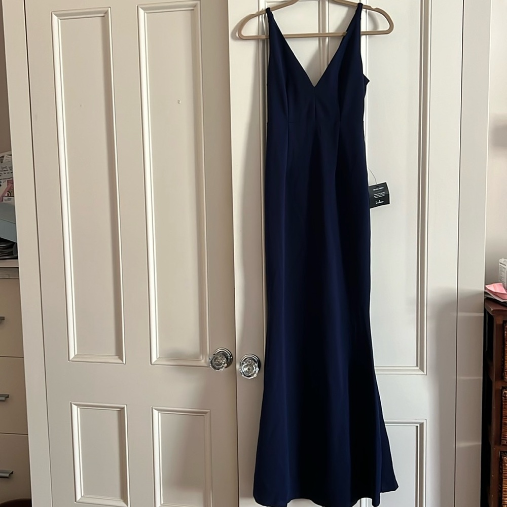 Lulus XS Navy Melora V-Neck gown NWT - Picture 2 of 5